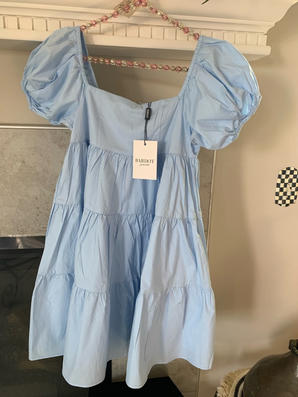 NWT Bergdorf Goodman Bardot Baby Blue Puff Sleeve Tiered Dress Girls Size 14